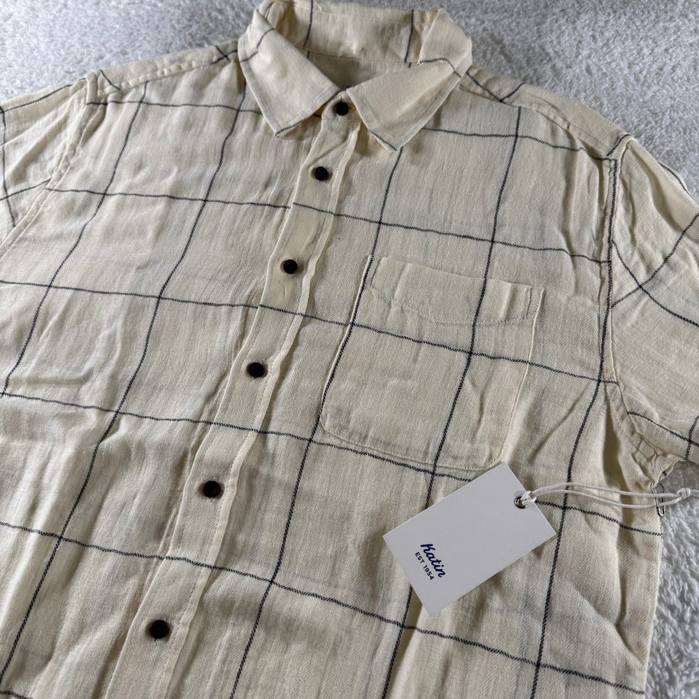 NWT Mens Katin Monty Shirt Beige Button Down Cotton/Linen‎ Medium Beach Surf